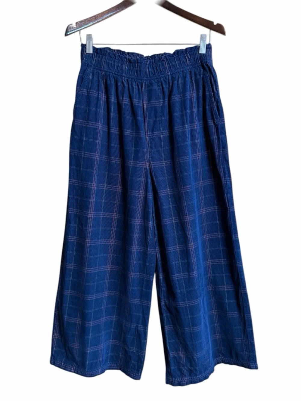 Madewell Corduroy Pull-On Wide-Leg Crop Pants in Windowpane Blue Multi Med #2178 - Picture 7 of 8